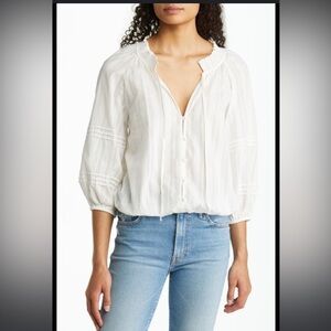 Sanctuary White Don’t Forget Cotton Tie Neck Blouse